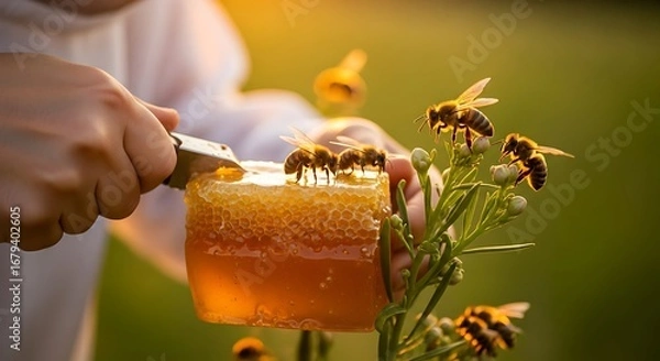 Obraz Beekeeper Extracting Honeycomb.