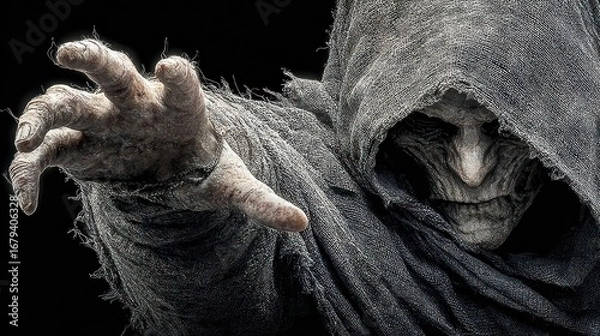 Fototapeta Grim reaper reaching toward the viewer on dark background