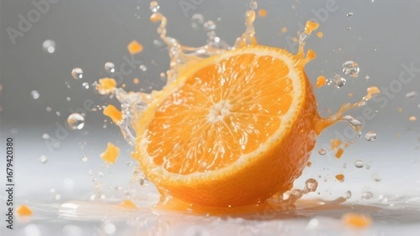 Fototapeta 신선한오렌지조각물튀김고속촬영