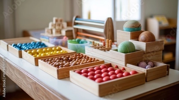 Fototapeta Child-Centered Classroom with Practical Life Materials