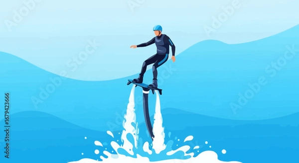 Obraz Man riding a jetboard on the ocean, clear water, blue sky, and modern recreation
