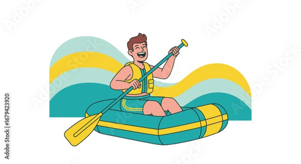 Obraz Man Rowing Raft on the Water Having Adventure and Enjoying Summer Leisure