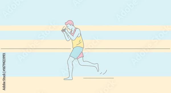 Obraz Man Running And Reviewing Glasses, Abstract Illustration With Unique Background And Style