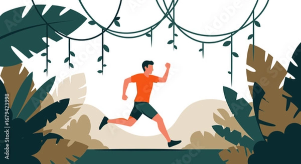 Obraz Man running in a jungle scene, representing adventure, competition and physical activities