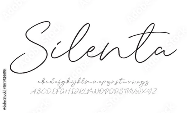 Fototapeta Silenta Script Elegant Signature Typeface. Lettering signature font isolated on background. brush style alphabet. Vector logo letters.
