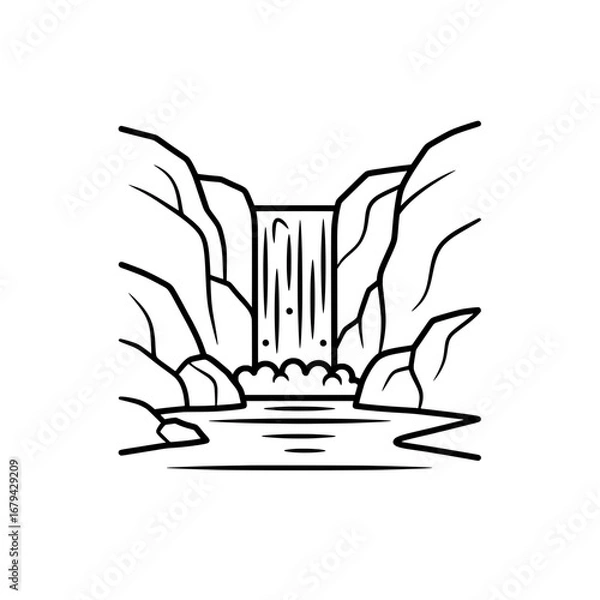 Fototapeta Waterfall flowing through rocky landscape with transparent background