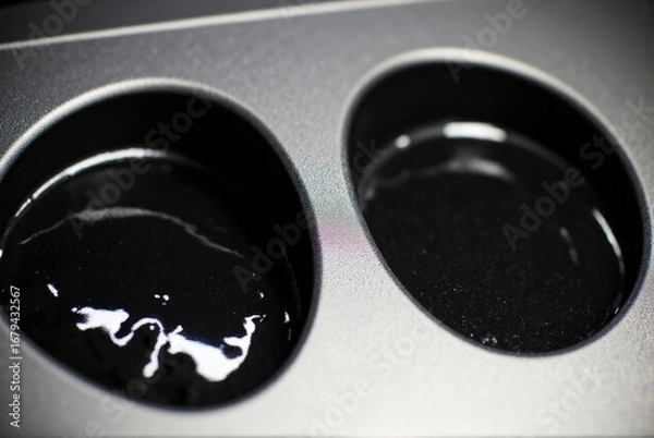 Fototapeta 3d printing machine: Viscous black offset ink pooled in a stainless-steel ink duct, paired with a sleek fiber-optic digital data cable housing in a spotless modern printing press environment.
