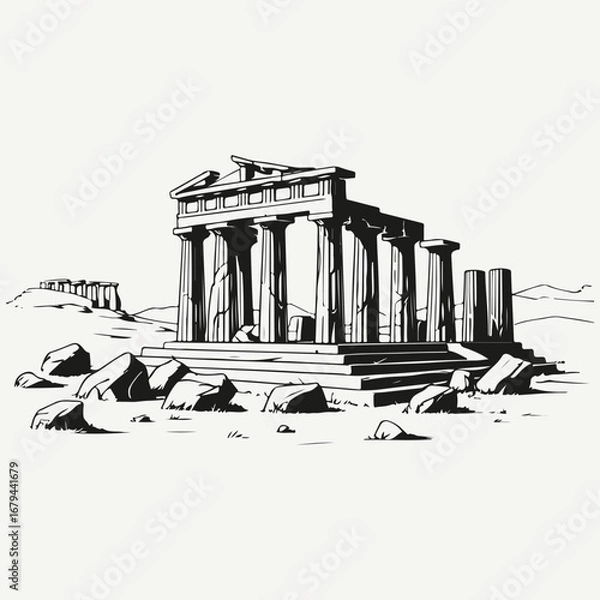Fototapeta temple with columns Greece sketch illustration vector
