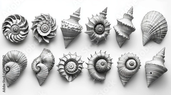 Fototapeta Detailed seashells, various forms
