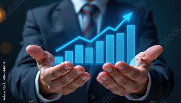 Fototapeta Business background growth innovation and success drive company progress with futuristic technology and positive results