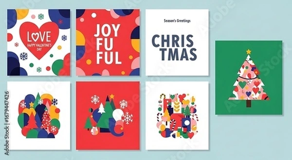 Fototapeta Set of colorful christmas and new year card designs in vector
