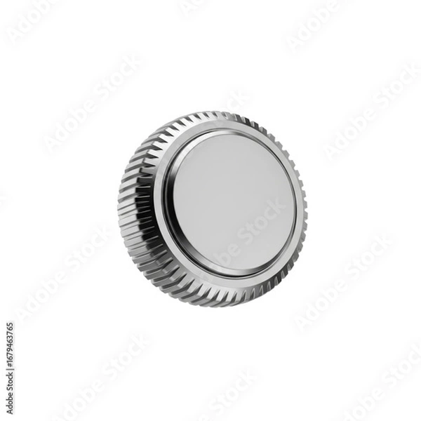 Fototapeta Close up shot of a metallic watch crown with a ridged edge on a transparent background