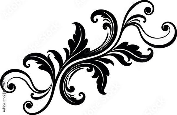 Obraz Vector art of decorative black flourish with swirling leaves and curls