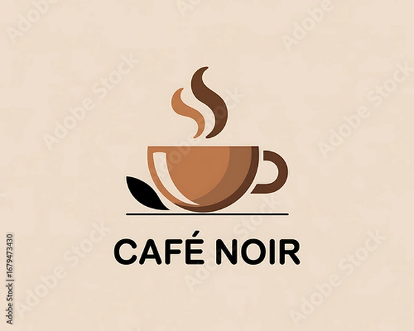 Fototapeta Cafe Noir Coffee Cup Logo with Steam and Leaf graphic