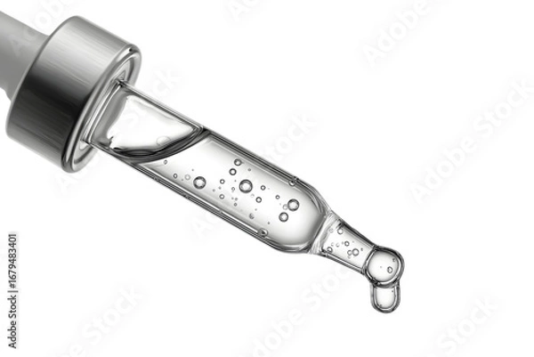 Fototapeta pipette with liquid drop falling  isolated on white background