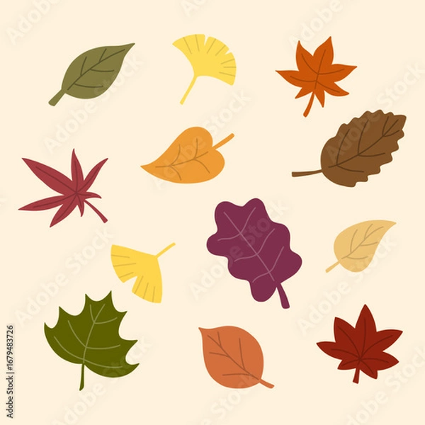 Obraz Colorful autumn leaves vector illustration on beige background