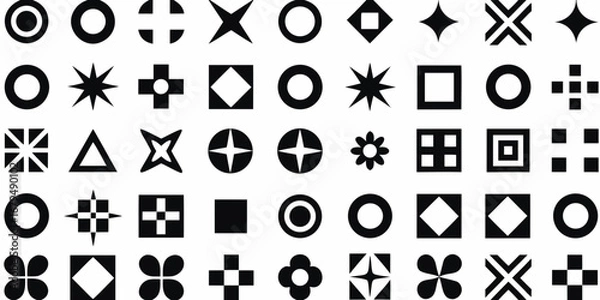 Fototapeta Collection of black geometric shapes and symbols on white background