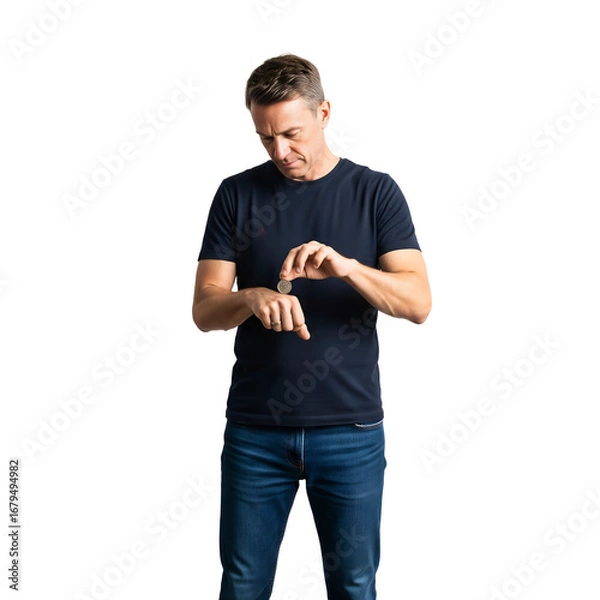 Fototapeta Man doing a coin trick