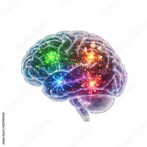 Fototapeta Abstract neural network with diverse, interconnected thought patterns (Neurodiversity)