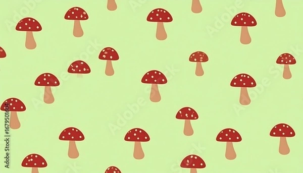 Obraz Cute mushroom pattern on a light green background