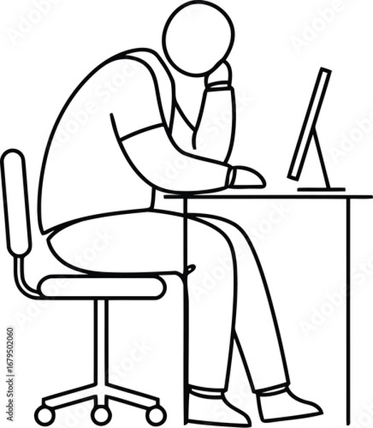 Fototapeta Tired office worker at desk overwhelmed by computer