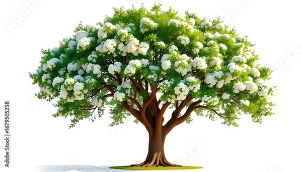 Fototapeta Beautiful flowering tree with white blossoms nature botanical garden spring bloom