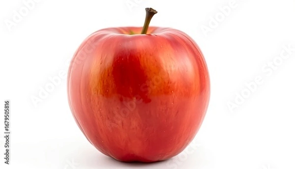 Fototapeta Stock photo of fresh red apple fruit with stem isolated on white background closeup