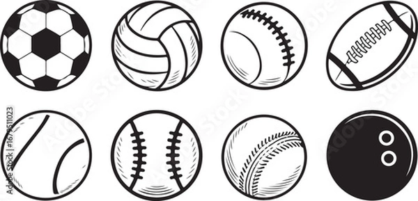 Fototapeta Collection of Various Sports Balls Vector Graphics for Athletic Competitions