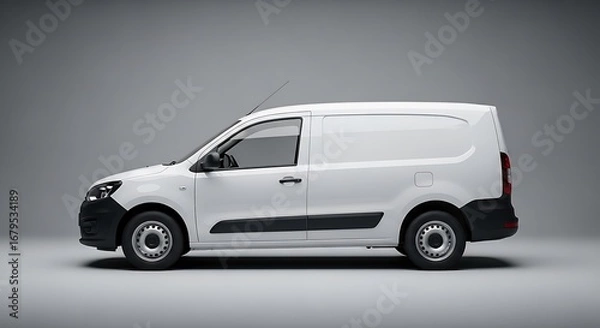 Obraz Modern White Panel Van Automotive Vehicle Ready for Commercial Delivery Services and Business Transportation Needs Isolated on Gray Studio Background
