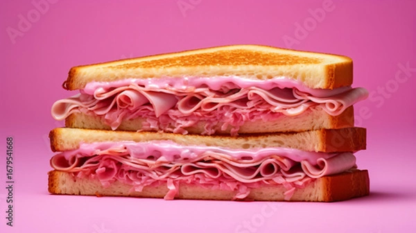 Fototapeta  Ham sandwich with layers of meat and cheese