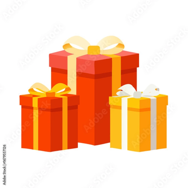 Fototapeta Three colorful gift boxes with ribbons and bows on a black background