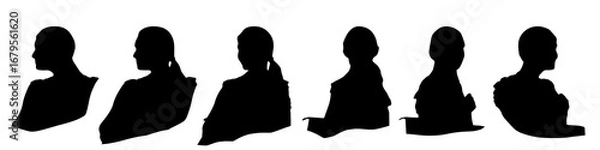 Fototapeta Conceptual human head isolated on white background as abstract avatar as a set or collection banner for social design concept. Human closeup anonymous faces head shot for human character illustration