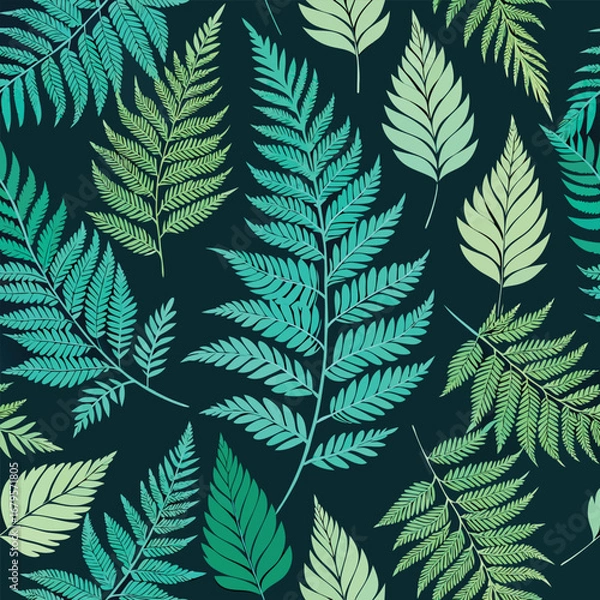 Fototapeta Hand drawn seamless pattern of delicate fern leaves botanical illustration natural greenery organic repeating design for textiles and decor