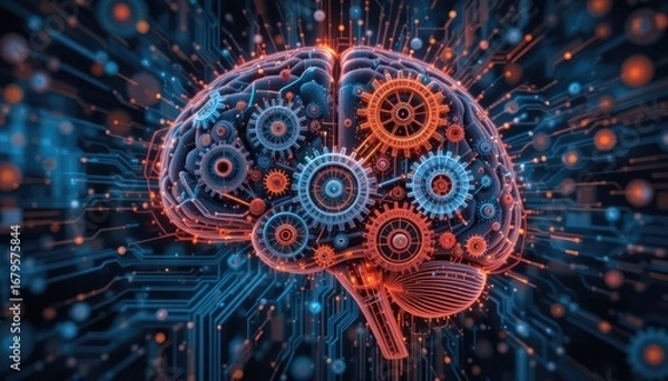 Obraz An algorithm represented as gears turning inside a brain