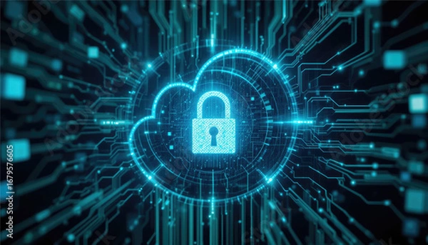 Obraz Secure cloud storage with padlock symbol.