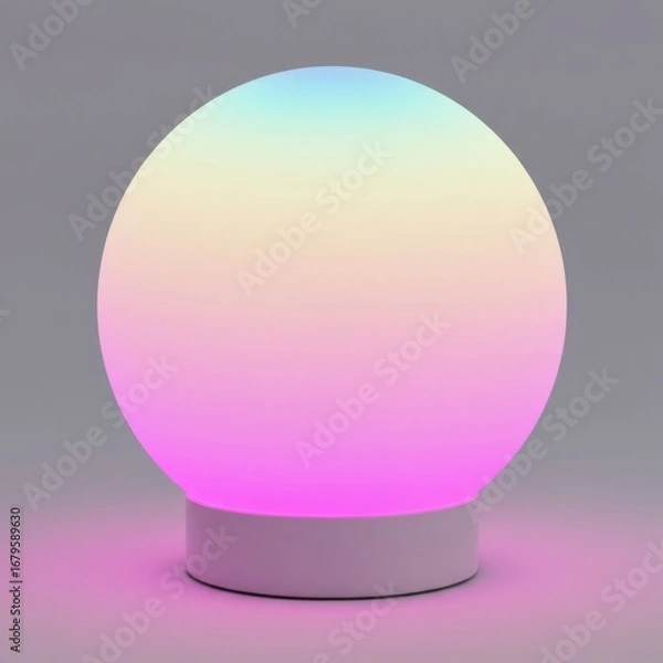Fototapeta Glowing Spherical Lamp with Pastel Colors on White Background in Soft Lighting