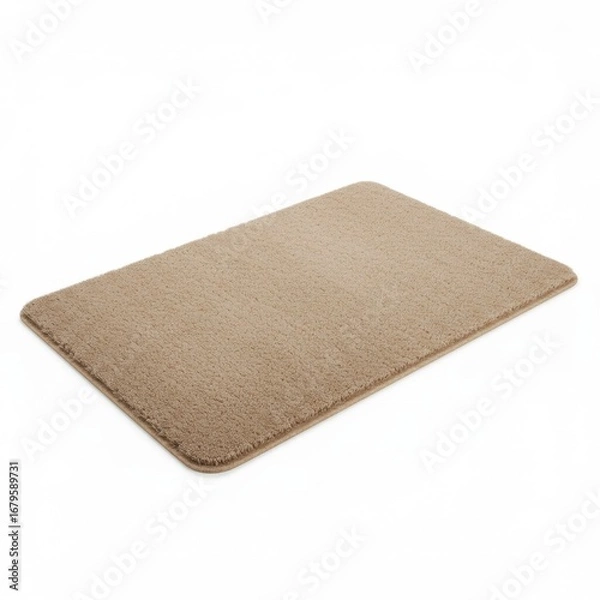Fototapeta Beige Rectangular Soft Shaggy Rug Isolated on White Background for Home Decor