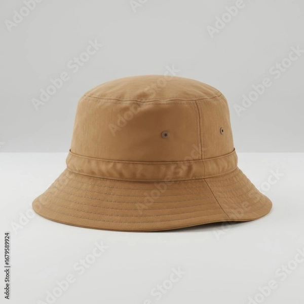 Fototapeta Textured Tan Bucket Hat with Stitched Brim and Neutral Background
