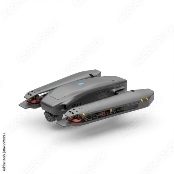 Fototapeta Gray Unmanned Aerial Vehicle on White Background High Tech Innovation