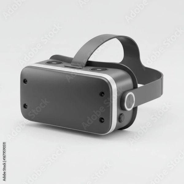 Fototapeta Gray Virtual Reality Headset Device on White Background for Digital Innovation