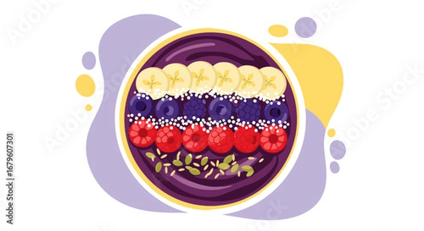 Fototapeta Delicious Acai Bowl with Fresh Fruits and Granola Toppings.