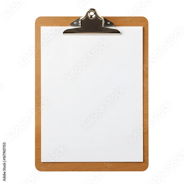Fototapeta Wooden clipboard with a blank sheet of paper isolated on white or transparent background. PNG