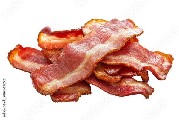 Fototapeta Pile of raw bacon strips isolated on transparent background