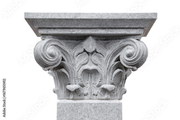 Fototapeta Classic Corinthian Stone Column Capital on Transparent Background