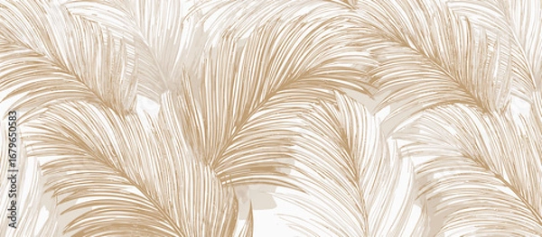 Fototapeta 
Abstract beige and white pattern with palm leaves, seamless wallpaper design, white background, simple lines. 