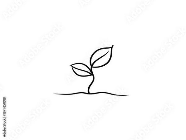 Fototapeta 
One line drawing logo of single leaf growing from the ground, simple and minimalistic design with white background.