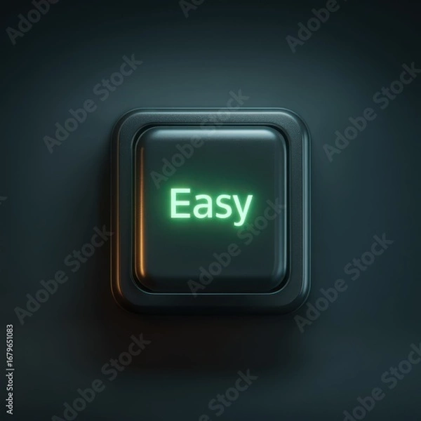 Fototapeta Illuminated Easy Button on Dark Background for Simplified Solutions