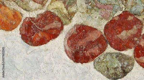 Fototapeta Abstract Red and Green Circles Impasto Painting Texture