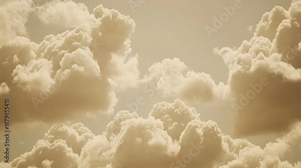 Fototapeta Sepia Tone Fluffy Clouds Sky Background Image