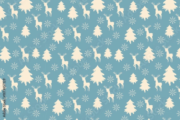 Fototapeta Reindeer Snowflake Tree Pattern swatch available in swatches panel, Winter Christmas Holiday Seamless Design